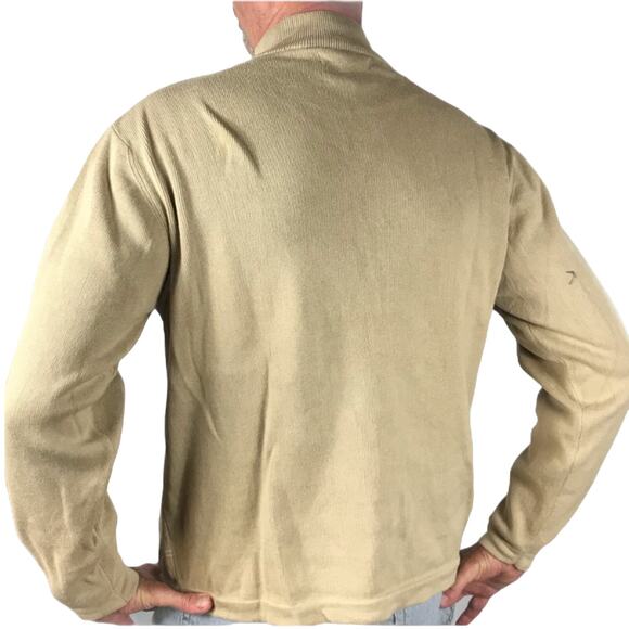 ALEX CANNON Sweater Khaki Striped Half Zip Mock Neck Cotton Pullover Large EUC - Picture 2 of 9